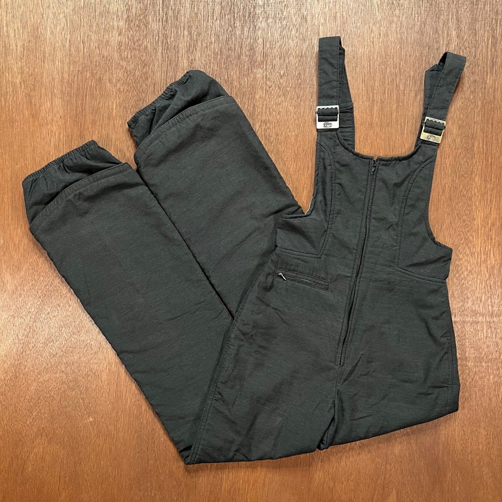 Vintage Roffe Ski Bibs Small Black Snow Overalls Made in USA Zipper Front